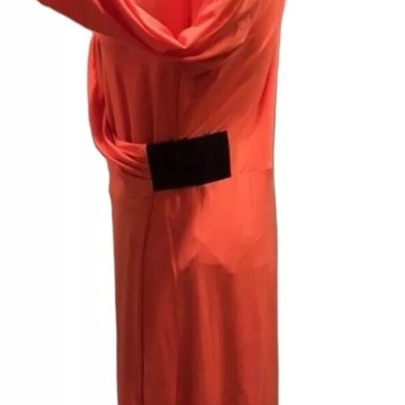 Badgley Mischka Coral Sexy V-Neck Wrap Stretch Cocktail Dress Sm, Lg, 1X, 2X - Picture 4 of 5